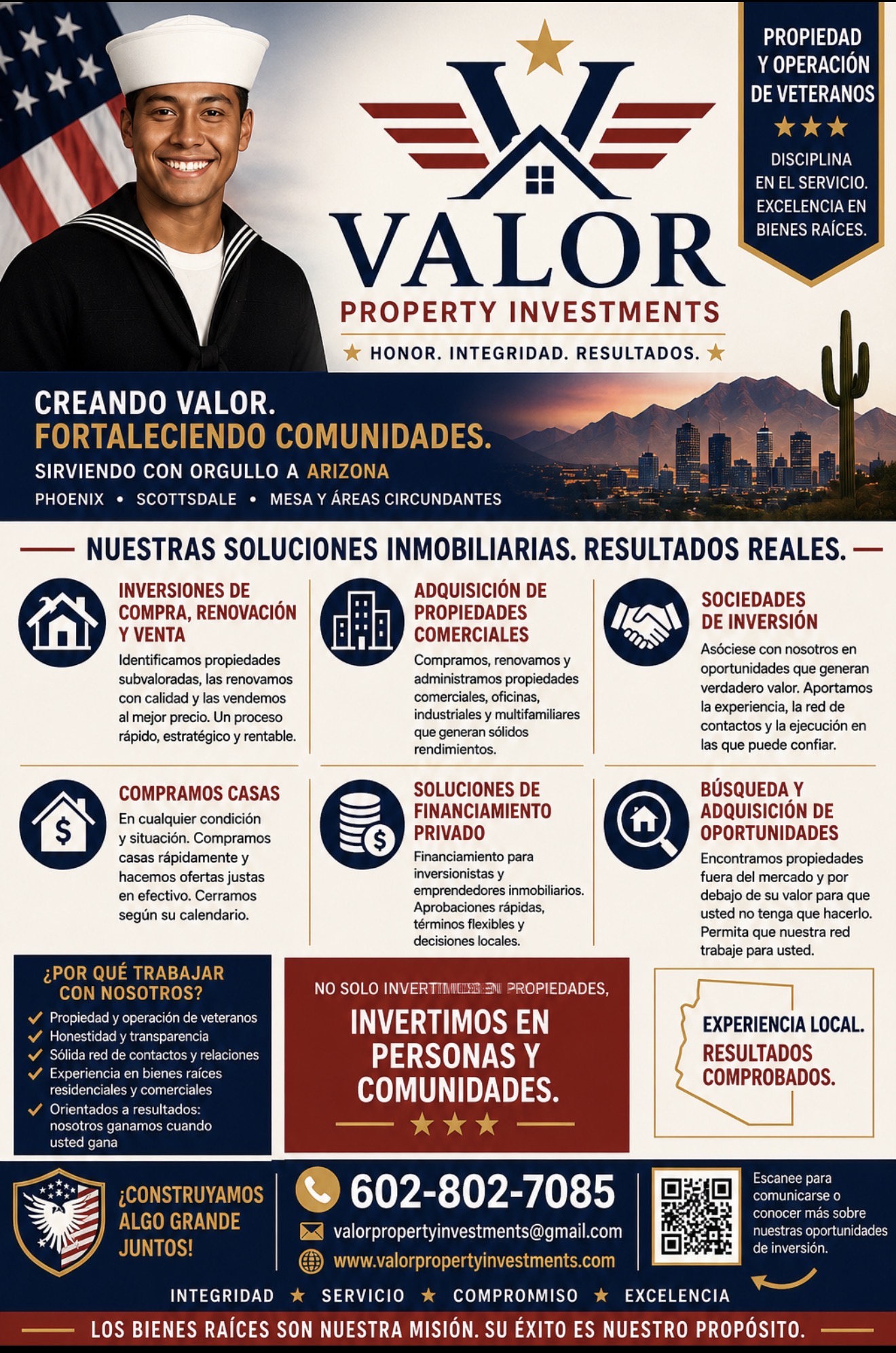 Valor Property Investments marketing flyer — veteran-owned real estate services
